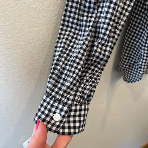 J. Crew Gathered Popover Shirt Microgingham Preppy Long Sleeve Black/White Sz 6 - Picture 7 of 11